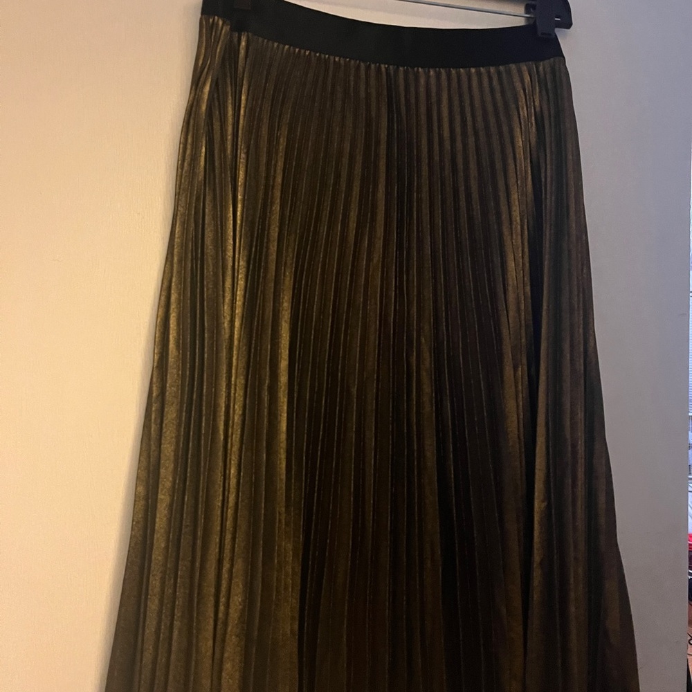 Express Pleated Metallic Gold A-Line Skirt